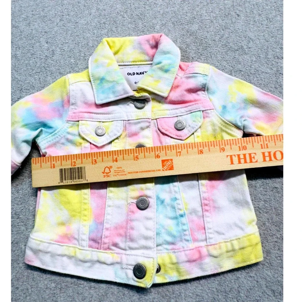 Old Navy Denim Jacket Kids 0-3M Pink Yellow Blue Tie Dye Button Up Trucker